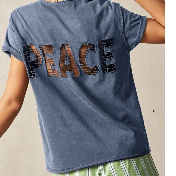 Peace Cutout Back Short Sleeve Tee - Blue - Picture 3 of 5